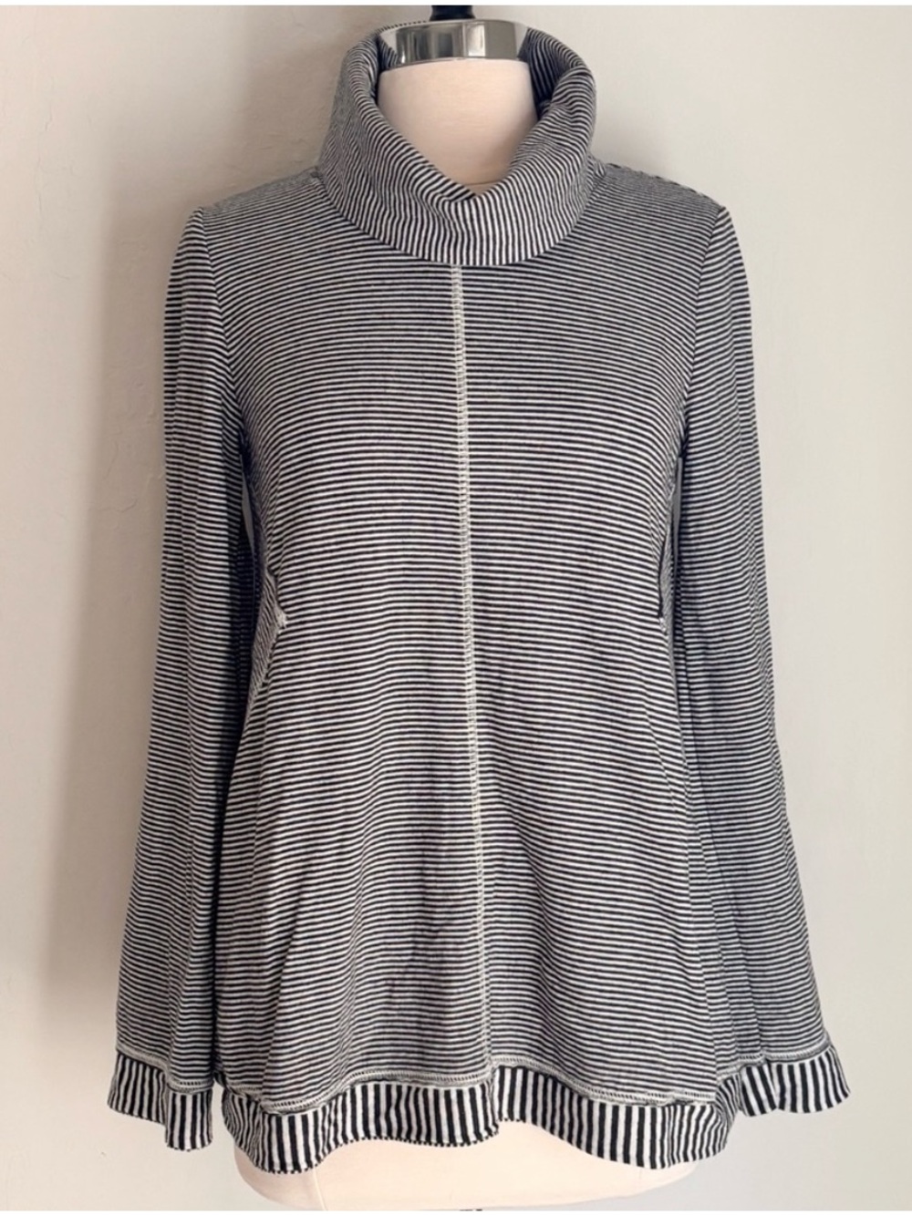 Anthropologie Maeve Black & White Striped Cowl Neck Sweatshirt, Size Small